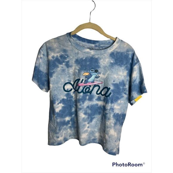❤️Disney Blue Tie Dye Aloha Stitch Crop T-Shirt - Picture 6 of 6